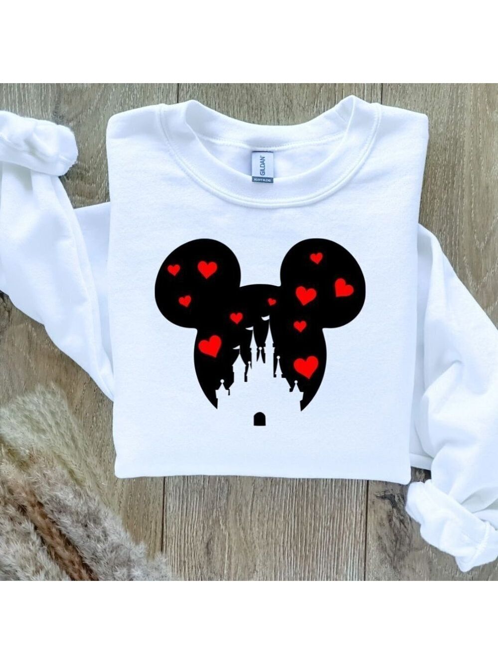 Disney Mouse Ears Castle with hearts Sweatshirt Sweater Hand Crafted